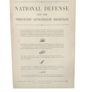 Vintage 1941 Preston Anti Freeze National Defense Ad Advertisement